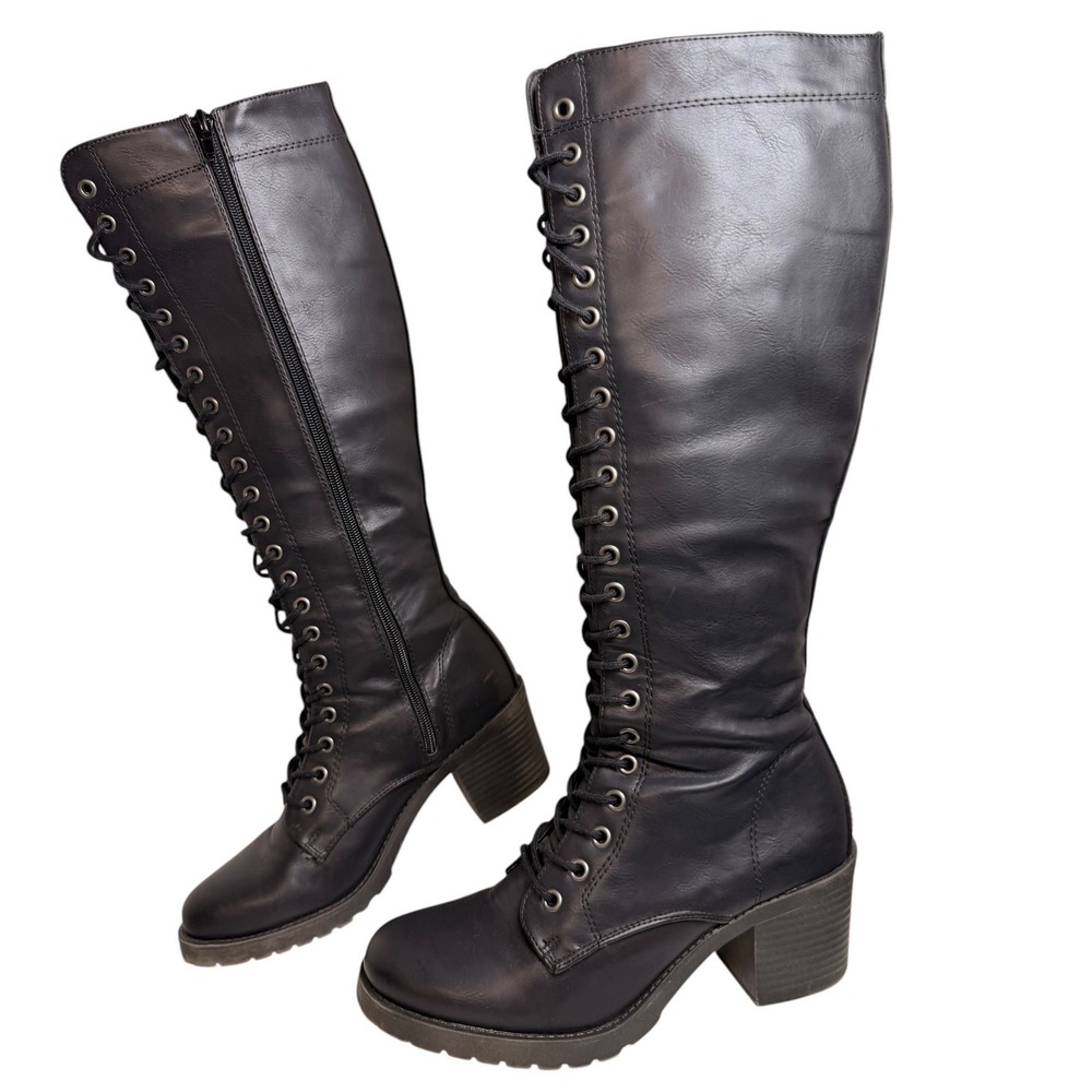 Madden Girl Kase Knee High Combat Boots Lace Up Black Womens 7.5